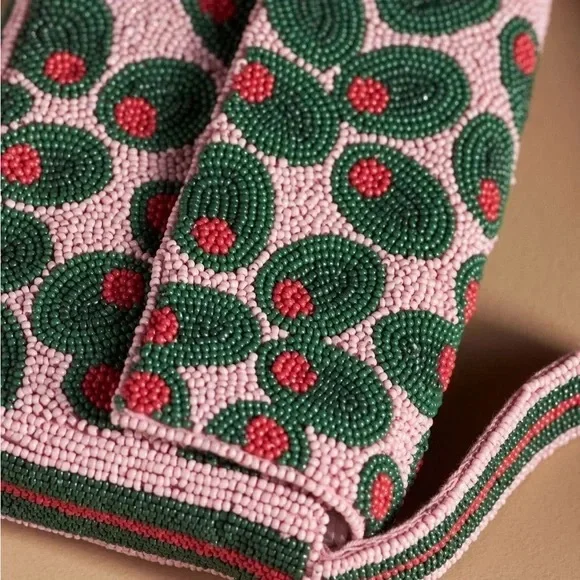 Anthropologie Fiona olive  Pink and Green Beaded Shoulder Bag Preowned - Picture 3 of 8